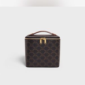 Celine Triomphe Dark Brown Monogram Vanity
Case with Gold Zipper